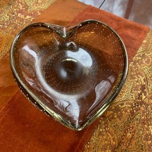 Murano bullicante controlled bubble heart hand blown green bowl dish vintage